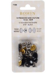 Scatola di 10 bottoni a pressione senza cuciture per tessuti medi 14 mm Bohin - Nero