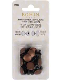 Scatola di 10 bottoni automatici senza cuciture per tessuti medi 14 mm Bohin - Rame