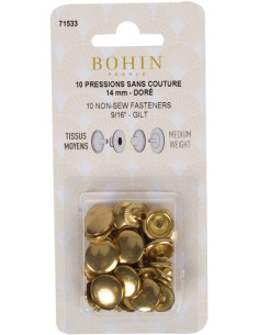 Scatola di 10 bottoni automatici senza cuciture per tessuti medi 14 mm Bohin - Dorato
