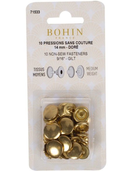 Scatola di 10 bottoni automatici senza cuciture per tessuti medi 14 mm Bohin - Dorato