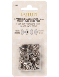 Scatola di 10 bottoni a pressione senza cuciture per tessuti medi 14 mm Bohin - Argento