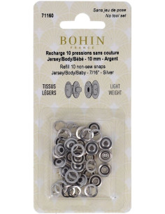 Scatola di 10 bottoni automatici senza cuciture per jersey con griffe a calotta 10 mm Bohin - Argento