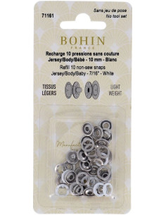 Scatola di 10 bottoni a pressione senza cuciture per jersey con artigli a calotta 10 mm Bohin - Bianco