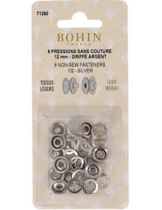 Scatola di 8 bottoni automatici senza cuciture jersey con artigli a calotta 12 mm Bohin - Argento