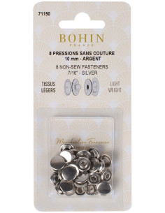 Scatola di 8 bottoni automatici senza cuciture jersey 10 mm Bohin - Argento