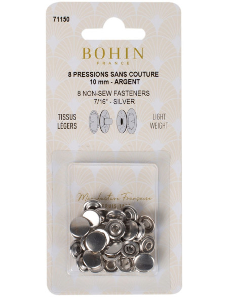 Scatola di 8 bottoni automatici senza cuciture jersey 10 mm Bohin - Argento