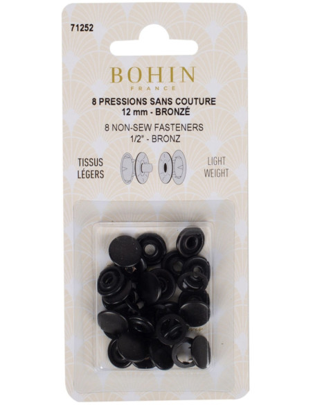 Scatola di 8 bottoni automatici senza cuciture jersey 12 mm Bohin - Bronzo