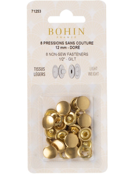 Scatola di 8 bottoni automatici senza cuciture jersey 12 mm Bohin - Dorato