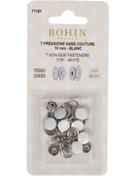Scatola di 7 bottoni automatici senza cuciture jersey 10 mm Bohin - Bianco