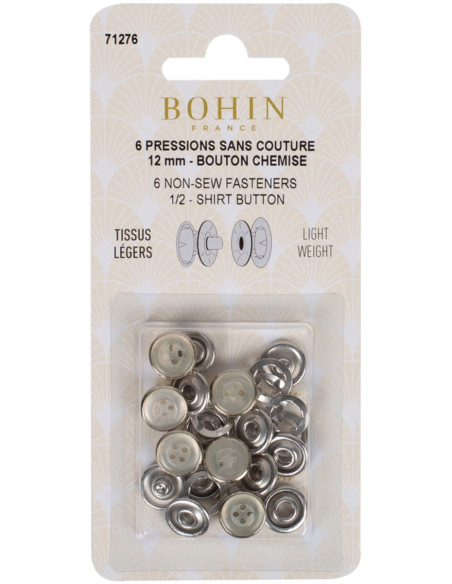 Scatola di 6 bottoni automatici senza cuciture jersey 12 mm Bohin - Perlato