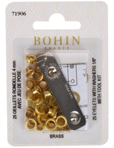 Scatola 25 occhielli 4 mm con rondelle e set di posa Bohin - Dorato