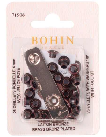 Scatola 25 occhielli 4 mm con rondelle e set di posa Bohin - Bronzo