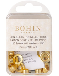 Scatola 20 occhielli 8 mm con rondelle e set di posa Bohin - Dorato