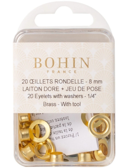 Scatola 20 occhielli 8 mm con rondelle e set di posa Bohin - Dorato