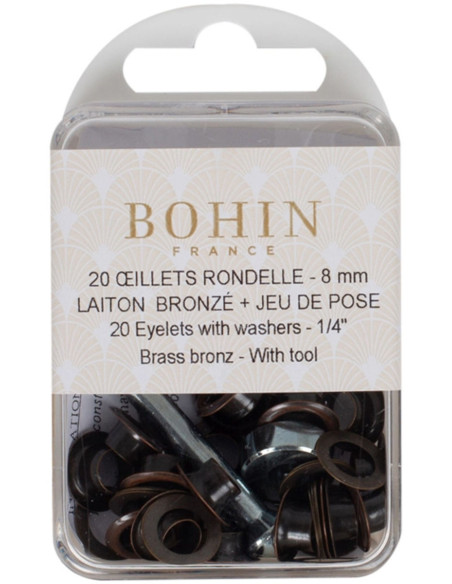 Scatola 20 occhielli 8 mm con rondelle e set di posa Bohin - Bronzo
