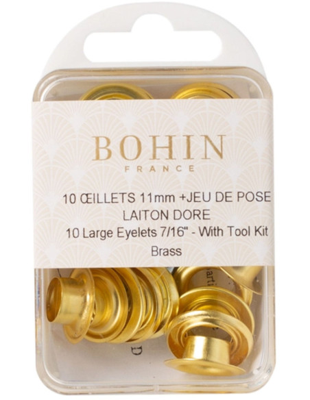 Scatola 10 occhielli 11 mm con rondelle e set di posa Bohin - Dorato