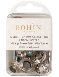 Scatola 10 occhielli 11 mm con rondelle e set di posa Bohin - Argento