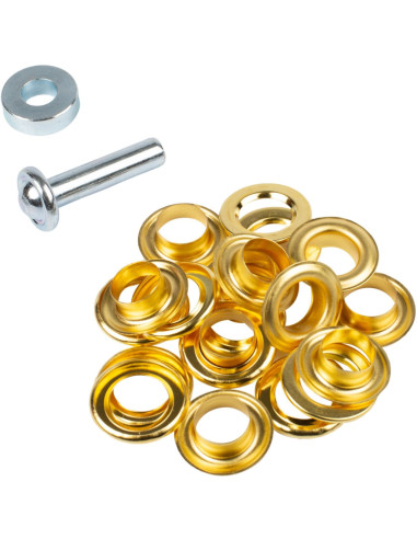 Scatola 10 occhielli 14 mm con rondelle e set di applicazione Bohin - Dorato