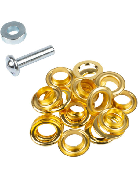 Scatola 10 occhielli 14 mm con rondelle e set di applicazione Bohin - Dorato