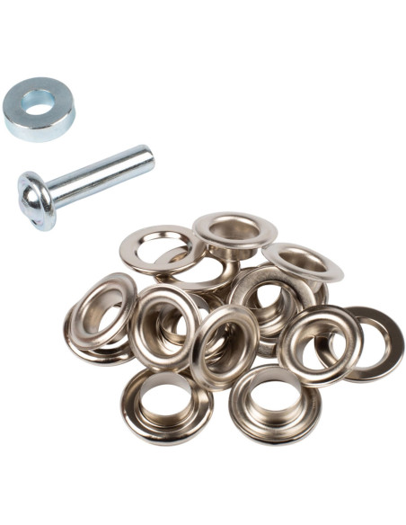 Scatola 10 occhielli 14 mm con rondelle e set di posa Bohin - Argento