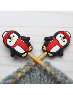 Tappi ferma-maglia per ferri da maglia - Pinguino d'inverno