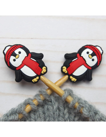 Tappi ferma-maglia per ferri da maglia - Pinguino d'inverno