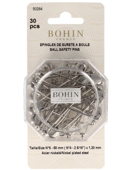 Scatola di 30 spille da balia a sfera 58 mm Bohin