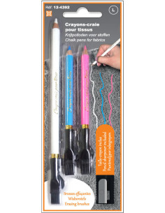 Set di 3 matite gessetto con spazzola cancellabile e temperamatite
