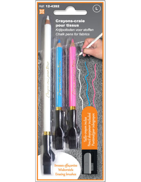 Set di 3 matite gessetto con spazzola cancellabile e temperamatite