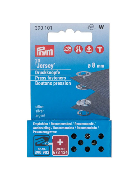 Ricarica di 20 bottoni a pressione jersey 8 mm Argento
