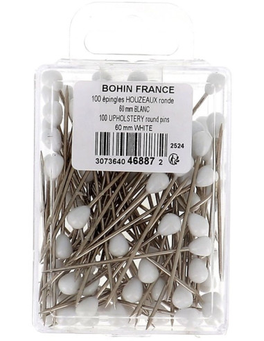 Scatola di 100 spilli da tappezziere forma rotonda bianca Bohin