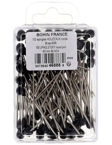Scatola di 100 spilli da tappezziere forma rotonda nera Bohin