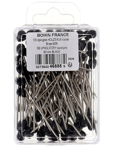 Scatola di 100 spilli da tappezziere forma rotonda nera Bohin