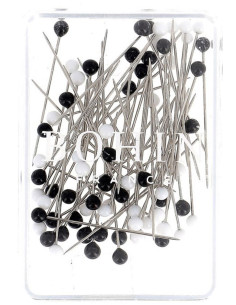 Scatola di 80 spilli super-fini con testa in vetro di Murano nero e bianco Bohin 2