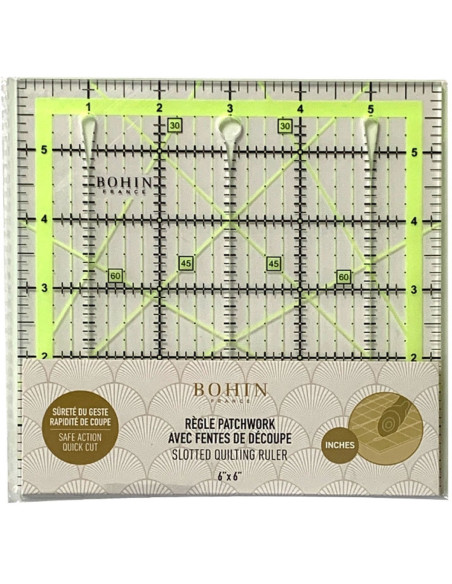Righello patchwork con fessure di taglio Bohin 6 x 6 pollici