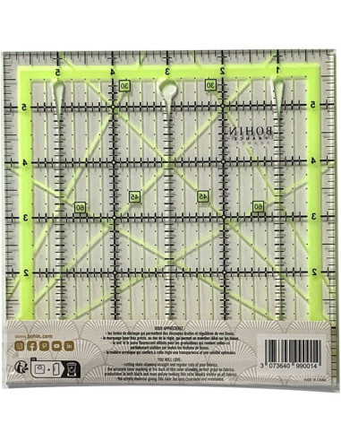 Righello patchwork con fessure di taglio Bohin 6 x 6 pollici