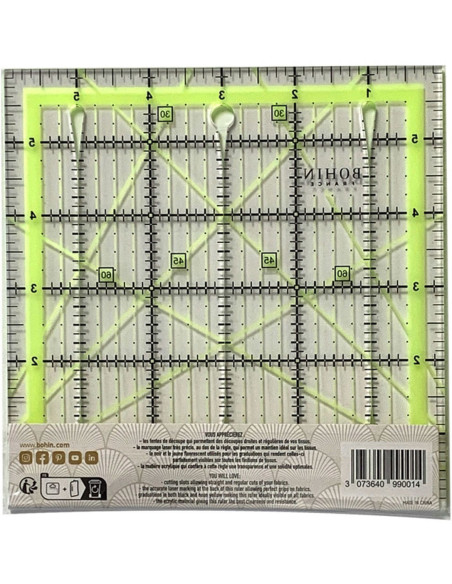 Righello patchwork con fessure di taglio Bohin 6 x 6 pollici