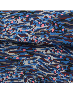 Tessuto in viscosa fantasia - Bengal blu e corallo