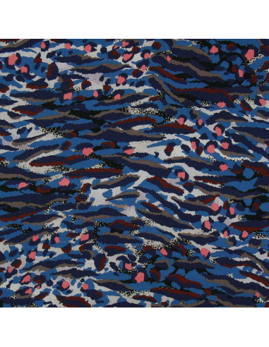 Tessuto in viscosa fantasia - Bengal blu e corallo