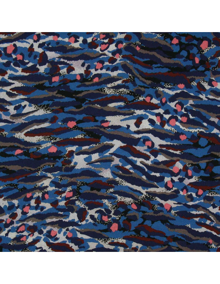 Tessuto in viscosa fantasia - Bengal blu e corallo
