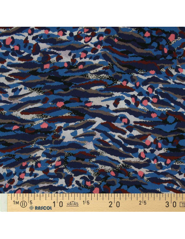 Tessuto in viscosa fantasia - Bengal blu e corallo