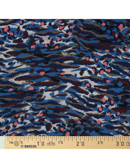 Tessuto in viscosa fantasia - Bengal blu e corallo