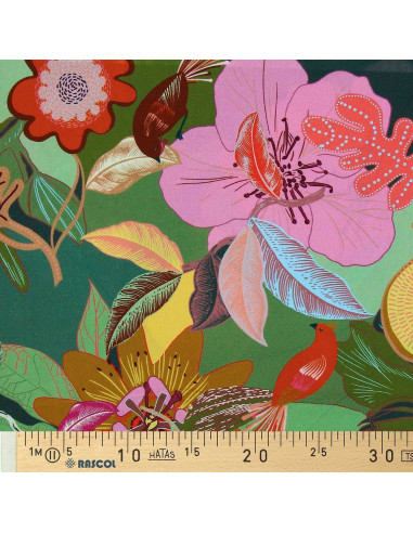 Tessuto in viscosa fantasia - Xodius verde e rosa