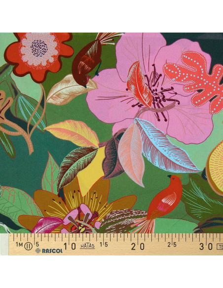 Tessuto in viscosa fantasia - Xodius verde e rosa