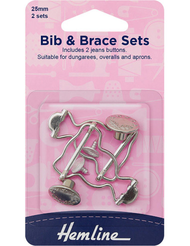 Set di 2 fibbie per salopette 25 mm con bottoni jeans - Argento
