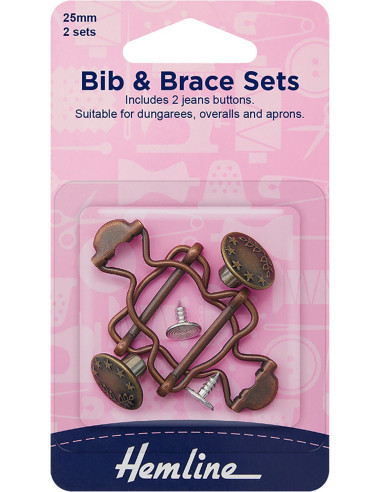 Set di 2 fibbie per salopette 25 mm con bottoni jeans - Bronzo