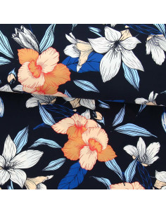Tessuto lycra costume da bagno - Fiori sfondo nero