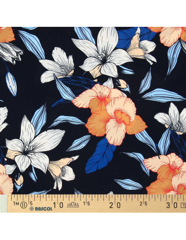 Tessuto lycra costume da bagno - Fiori sfondo nero