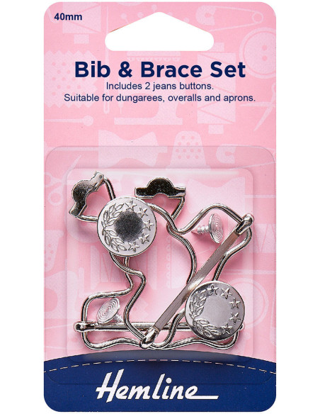 Set di 2 fibbie per salopette 40 mm con bottoni jeans - Argento
