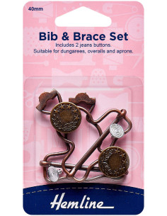 Set di 2 fibbie per salopette 40 mm con bottoni jeans - Bronzo